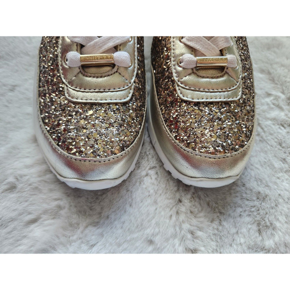 NWD JIMMY CHOO Monza Glittered Metallic Leather Sneakers Sz 36.5 Gold - Picture 9 of 11